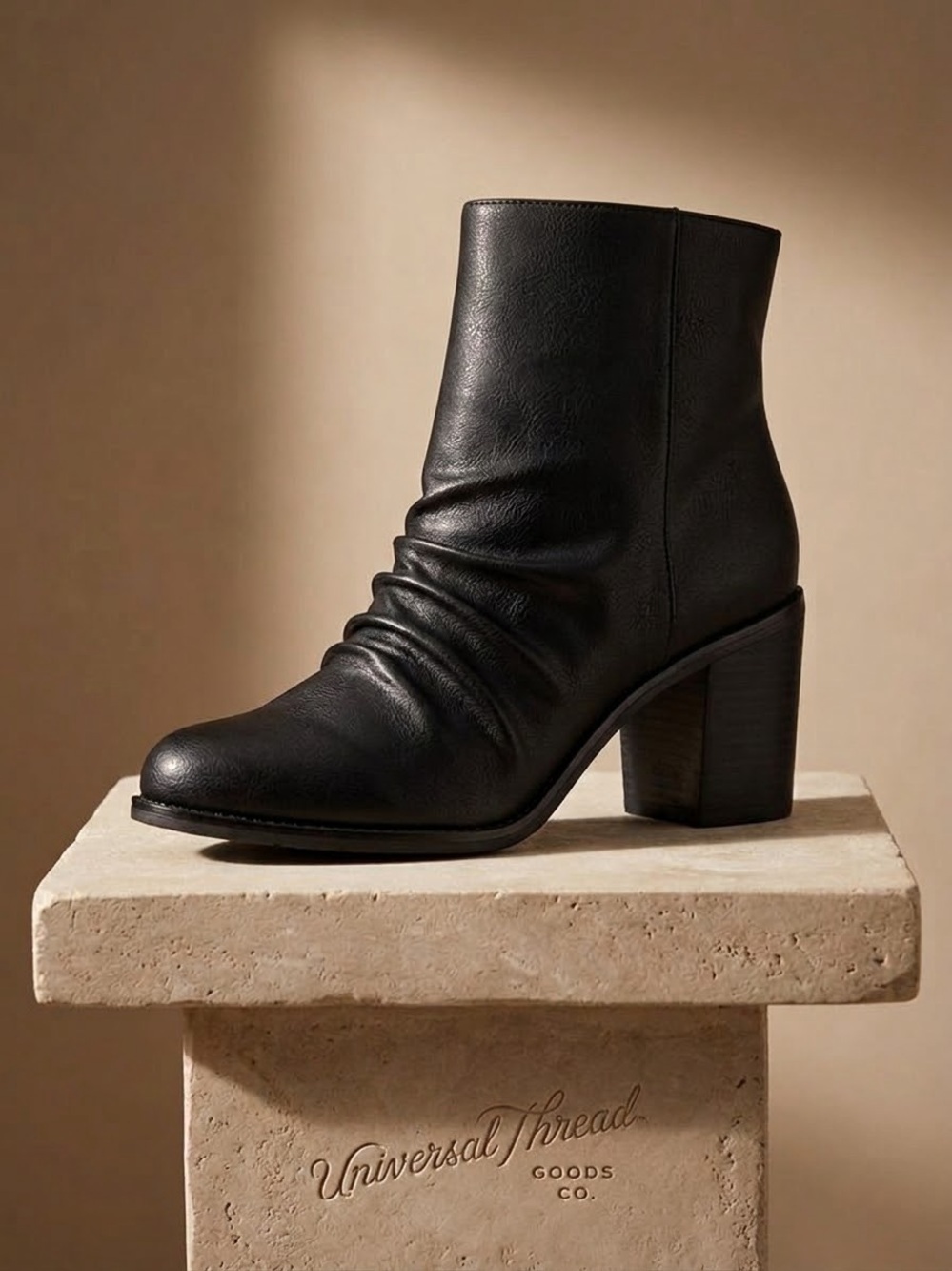 Universal Thread Black Ruched Ankle Boot with Block Heel